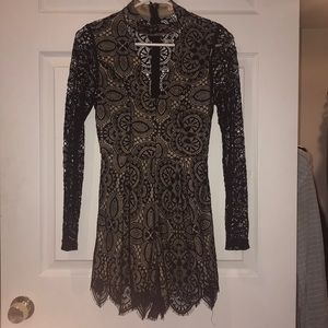 Black lace with nude underlay romper